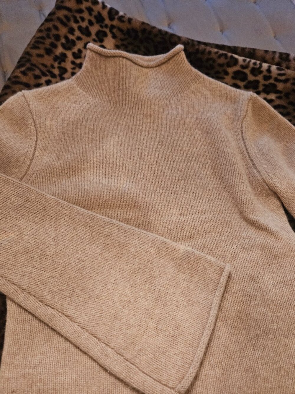 Joe's Jeans camel colored funnel turtleneck with bell sleeves in size small.